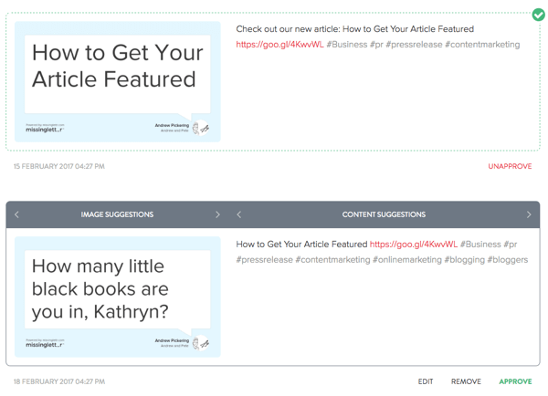 След като MissingLettr създаде туитове за публикацията ви в блога, можете да редактирате всички туитове по ваш вкус.