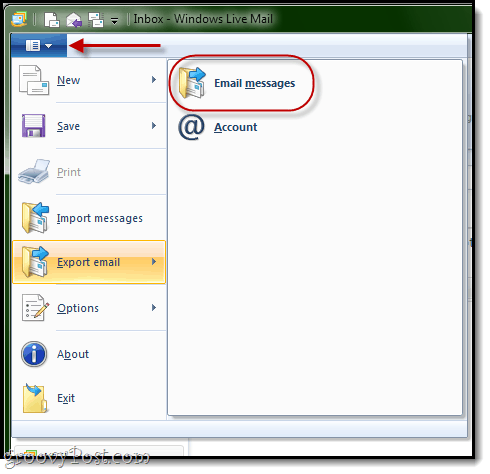 Windows Live Mail: Експортиране на имейл съобщения