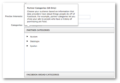 facebook широки категории партньори