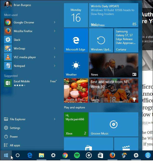 Windows 10 Стартиране на три колони