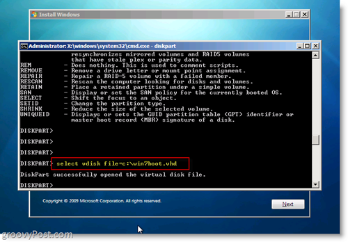 Windows 7 Native VHD Инсталиране на Dual Boot Select VHD от CMD Prompt