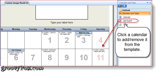 Отпечатване на календари на Overlain Outlook