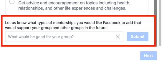 Как да подобрите вашата общност на групата във Facebook, опция за предлагане на опция за категория групово наставничество на Facebook