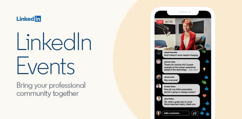 Нов инструмент за виртуални събития LinkedIn, който позволява на хората да създават и излъчват видео събития чрез своята платформа.