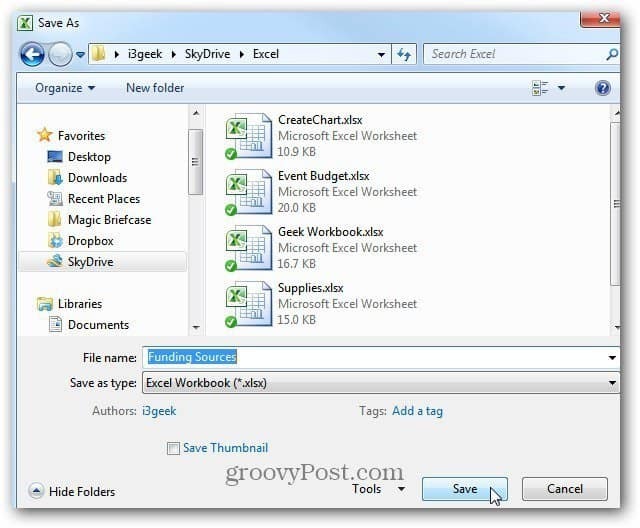 Запишете Excel Document в SkyDrive