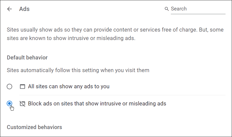 блокиране на подвеждащи реклами в Chrome