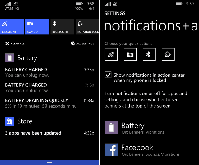 Windows Phone 8.1 Център за действие