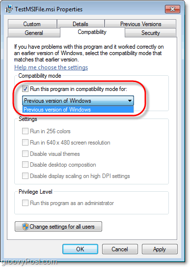 как да видите информация за съвместимост за Windows 7 msi файл