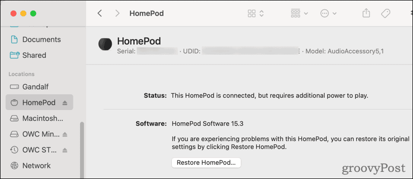 Възстановете HomePod от macOS