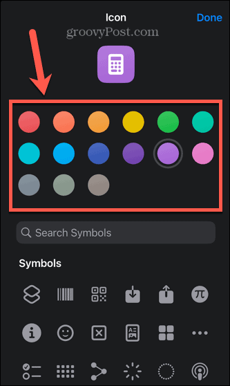 цвят на иконата за пряк път на iphone