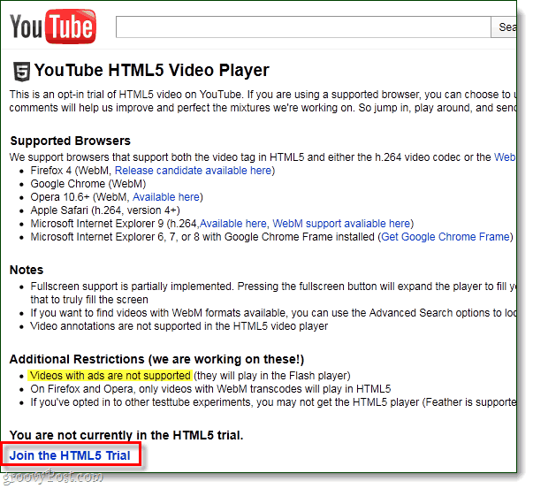 Вход за HTML5 в YouTube