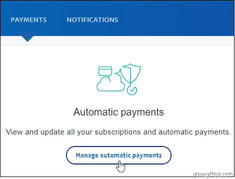 PayPal Кликнете върху Управление на автоматични плащания