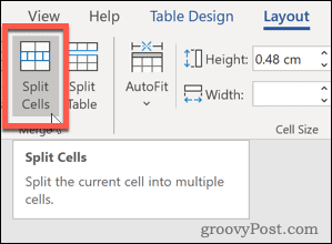 Бутон Word Split клетки