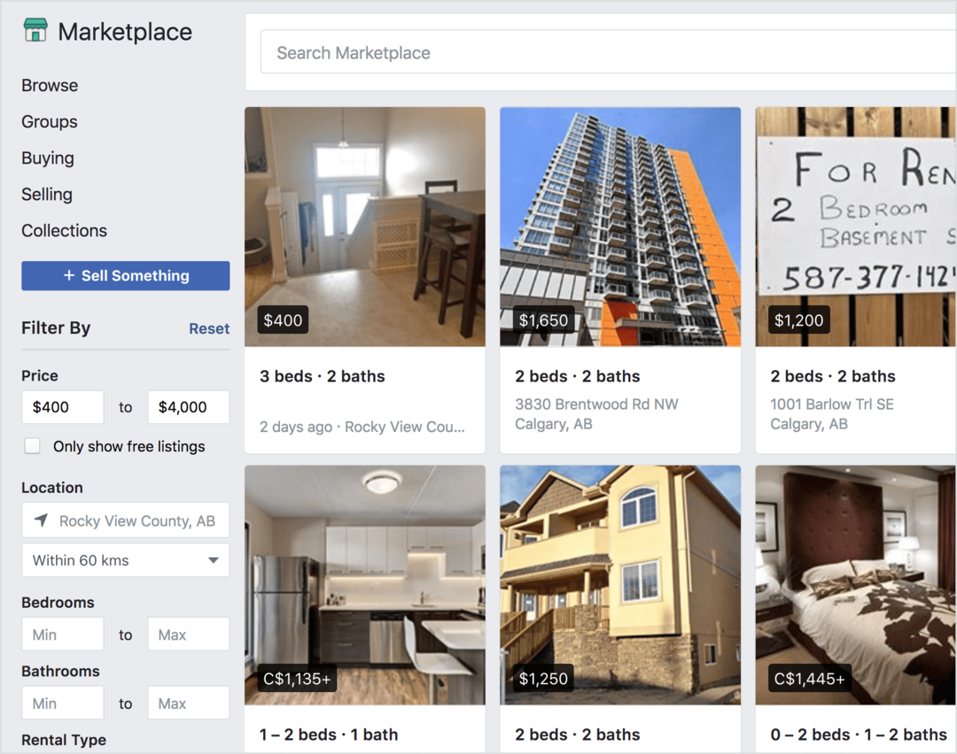 Facebook Marketplace предлага имоти под наем за продажба.