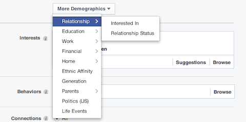 демографски опции за взаимоотношения във Facebook