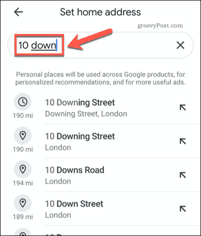 Търсенето на домашен адрес в мобилния Google Maps