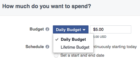 опции за бюджет на реклами във facebook
