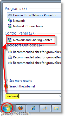 достъп до центъра и мрежата за споделяне в Windows 7
