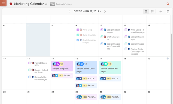 Пример за календар CoSchedule.