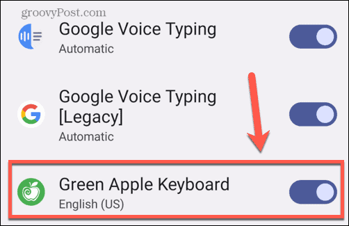 android превключете зелената ябълкова клавиатура