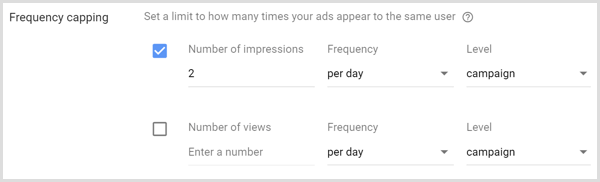 Настройки за ограничаване на честотата за кампания в Google AdWords.