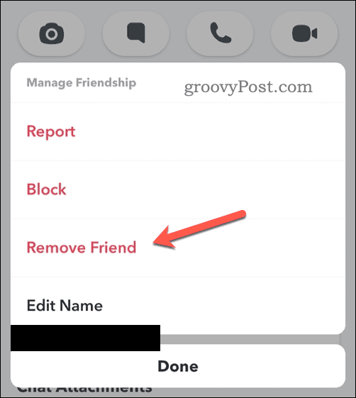 Опция за премахване на Snapchat приятел