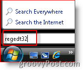 Windows Vista Стартирайте regedt32 от лентата за търсене