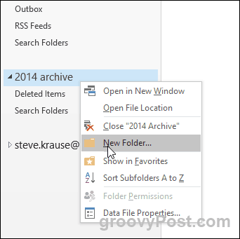 Outlook 2016 - Създайте нова папка в PST файл