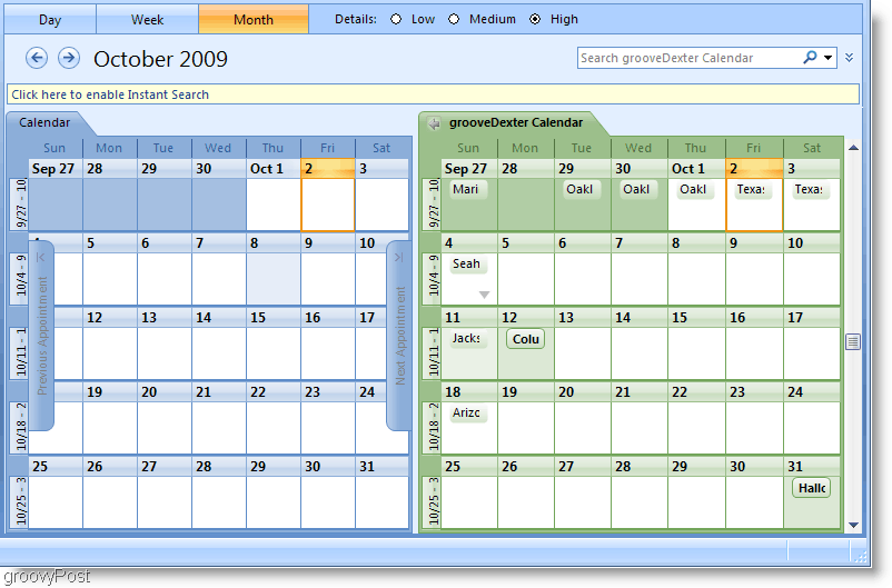 Outlook 2007 Екранна снимка на календара