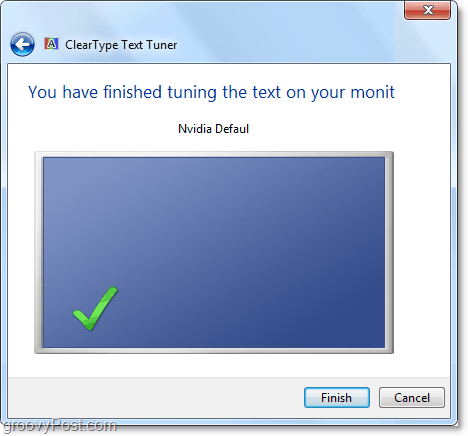 завършване на изчистено калибриране на тунера в Windows 7 