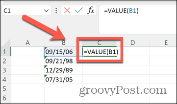 формула за стойност на Excel