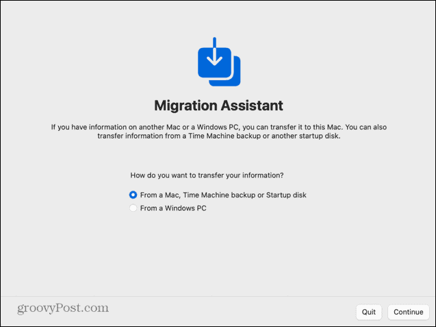 асистент за миграция нов mac