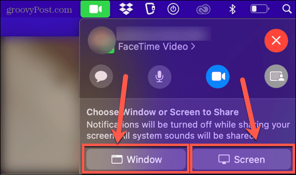 facetime прозорец или споделяне на екрана