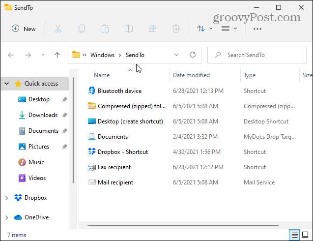 Изпращане в папка Windows 11