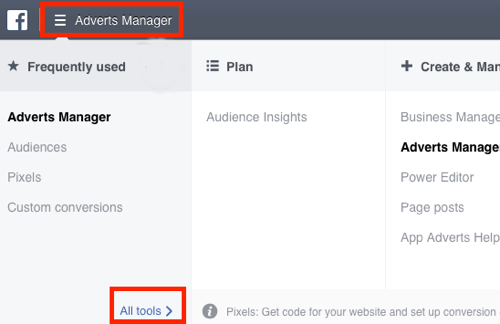 Придвижете се до таблото за управление на Pixels във вашия Facebook Ads Manager.