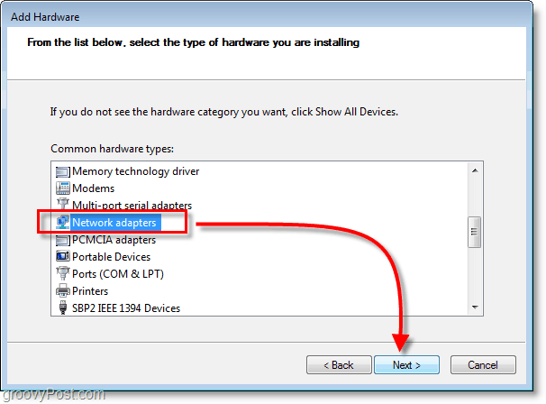 Екранна снимка на Windows 7 - изберете мрежови адаптери