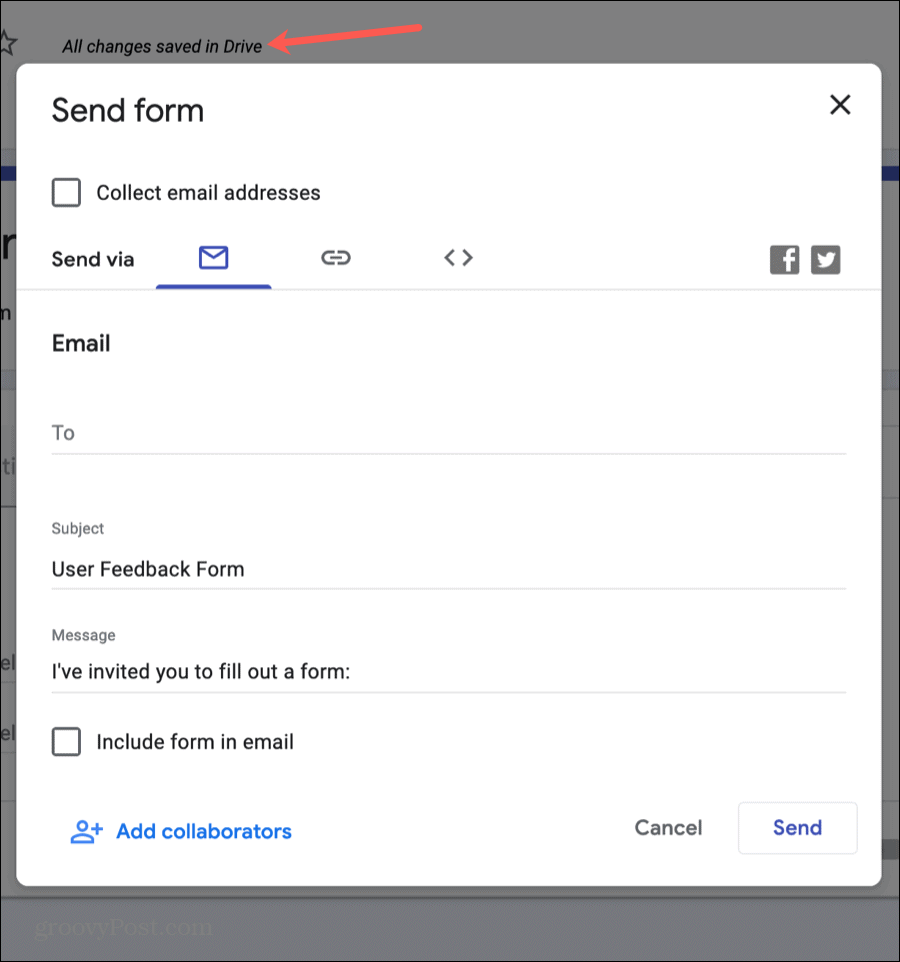 Google Форми изпращат вашия формуляр
