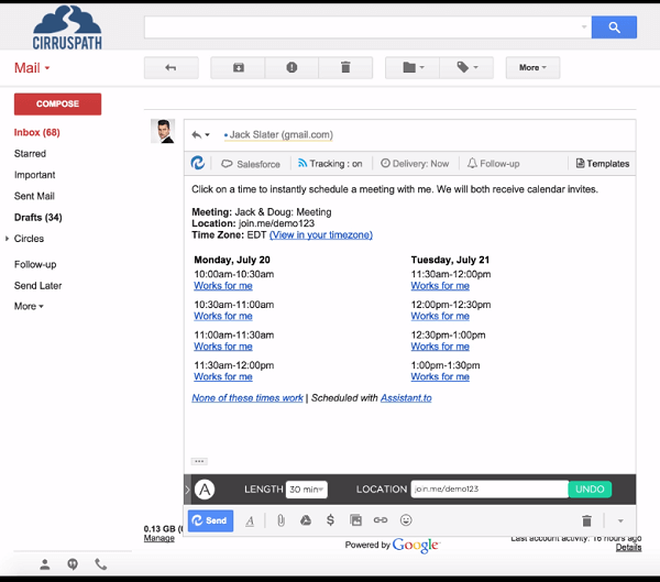 Лесно планирайте срещи чрез Gmail с Assistant.to.