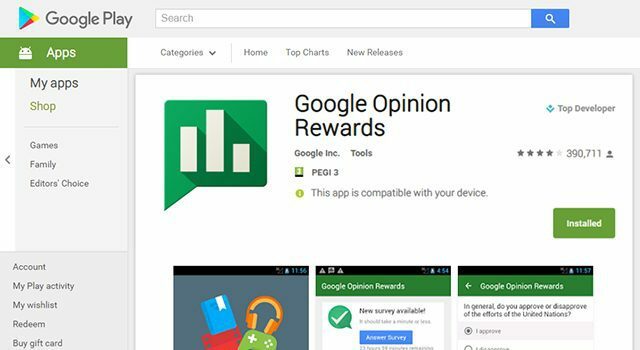 Спечелете безплатен кредит в Google Play с награди от Google Opinion