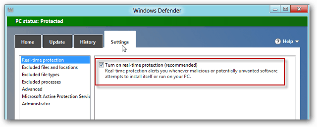 Windows Defender в Windows 8 Включва MSE
