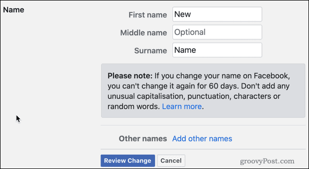 Прегледайте промените в името на Facebook