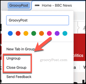 Затворете или разгрупирайте групите с раздели в Chrome