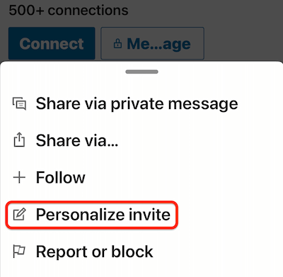 mobilein мобилен профил още... меню с маркирана опция „персонализиране на покана“