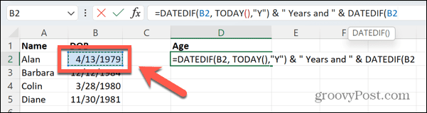 Excel дата на раждане