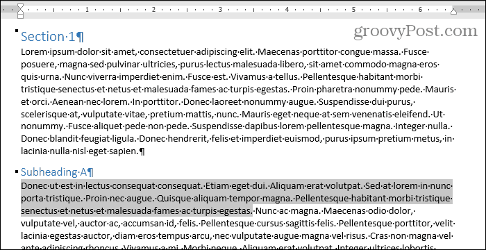 Изберете блок текст в Word