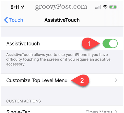 Включете AssistiveTouch в настройките на iPhone