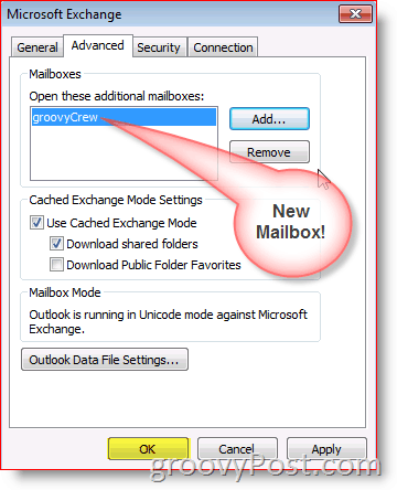 Outlook 2010 Screenshot добавяне на раздела за разширени пощенски кутии