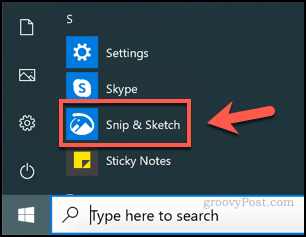 Стартиране на Snip и Sketch на Windows