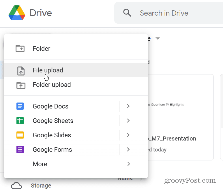 качете PPTX в Google Drive
