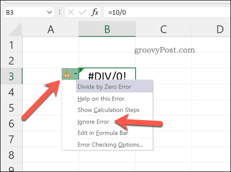 Игнориране на грешки в Excel